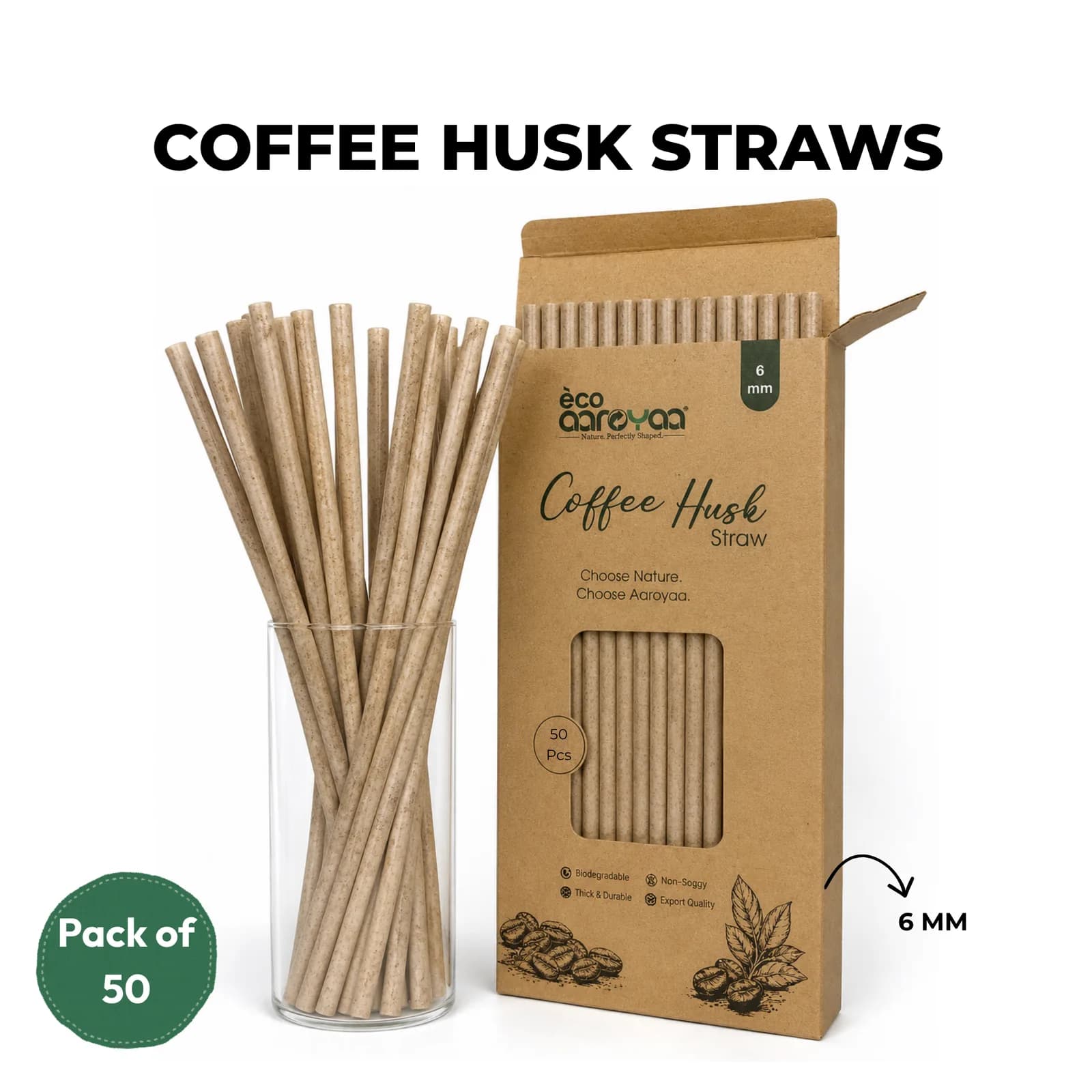 Eco Aaroyaa 6 MM Coffee Husk Straw Pack of 50 1