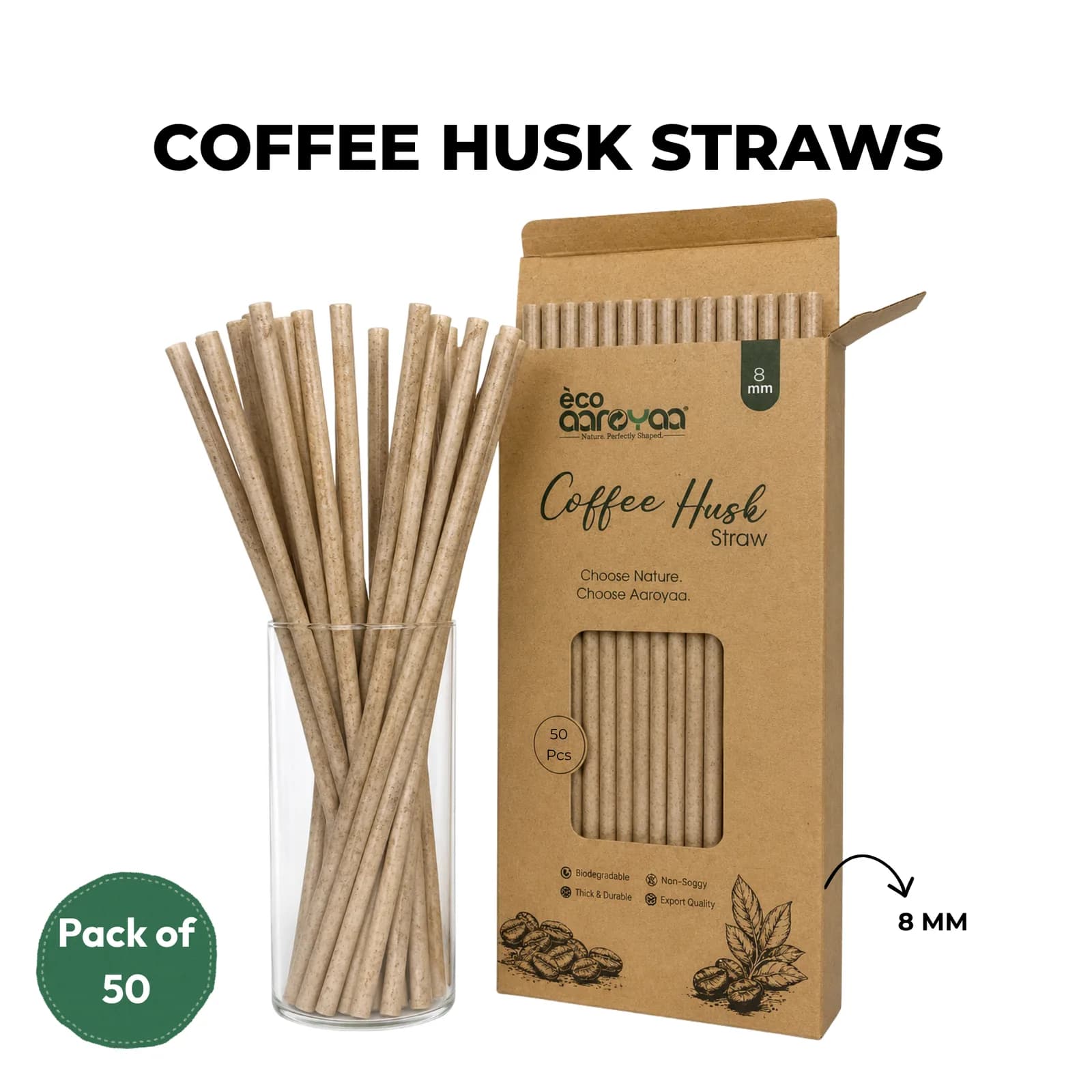 ECO AAROYAA 8 MM COFFEE HUSK STRAW PACK OF 50 1