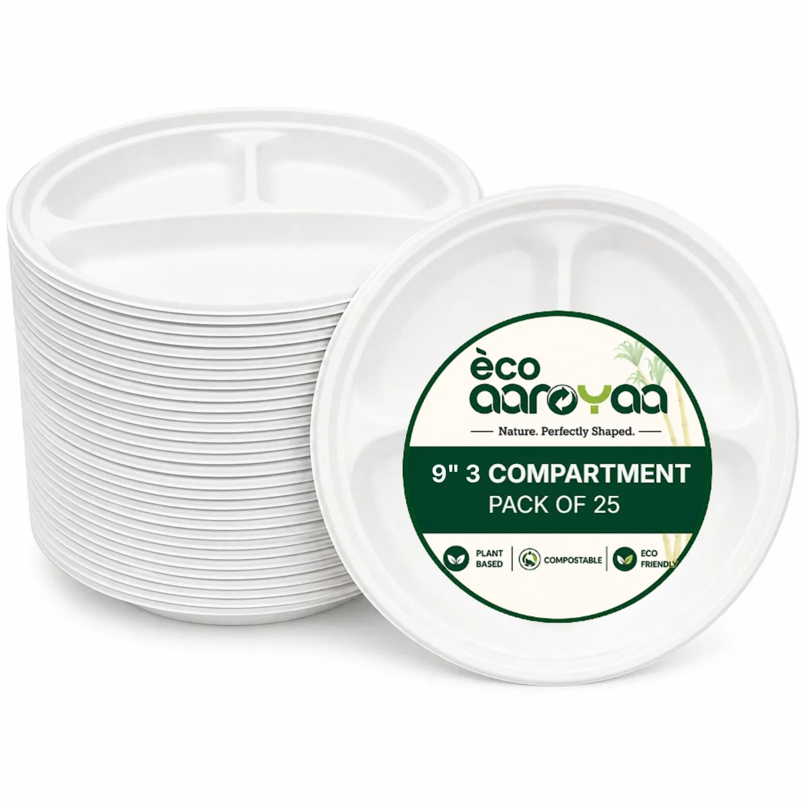 9" 3 Compartment Round Plate (Pack of 25) 1