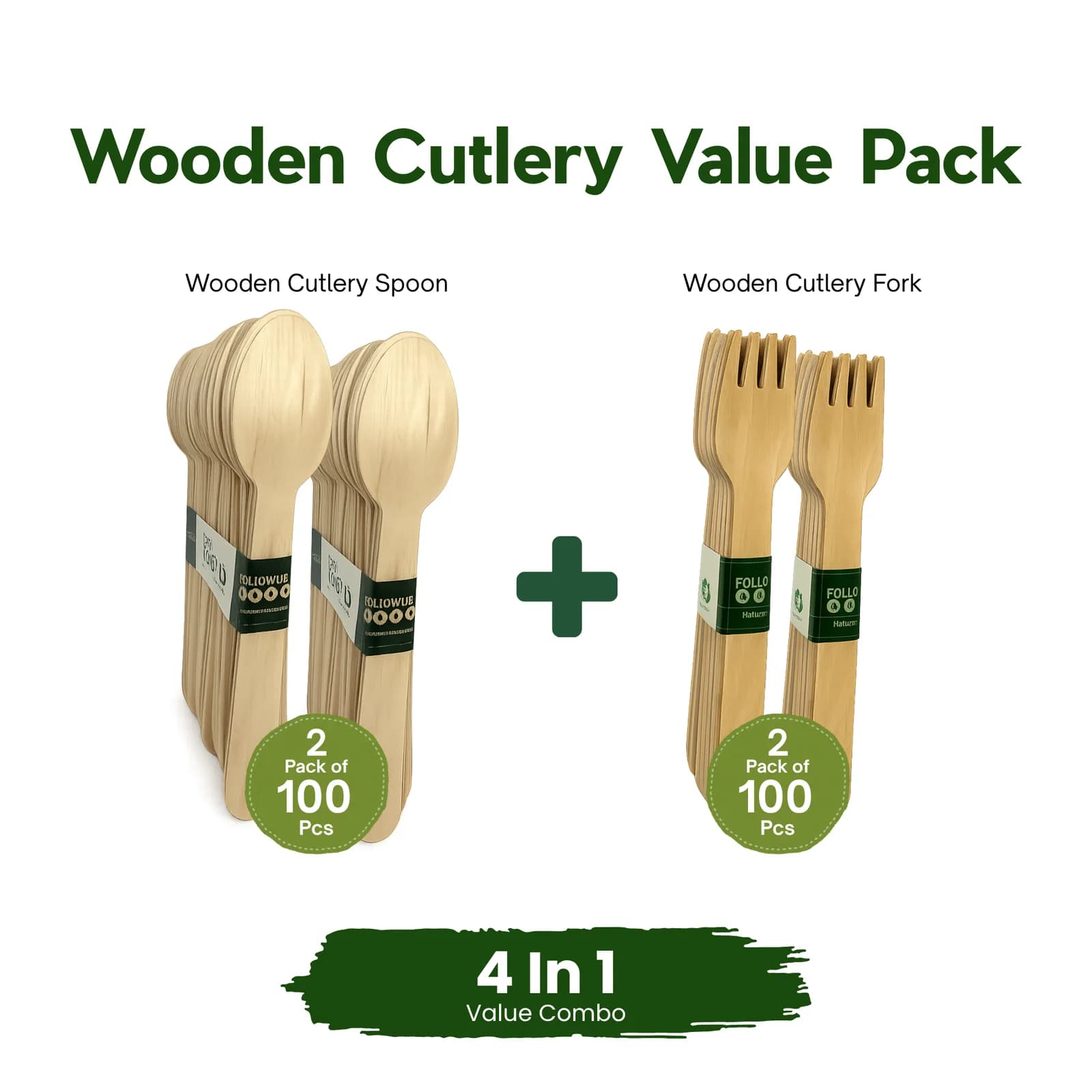 Eco Aaroyaa Wooden Cutlery Value Pack - 200 Spoons & 200 Forks 1