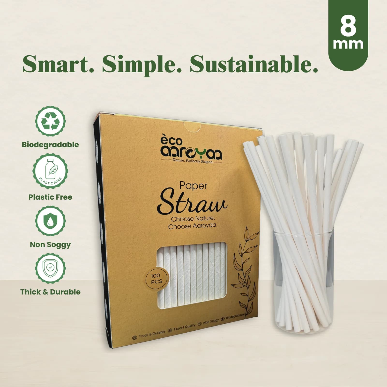 Eco Aaroyaa Paper Straw 8 MM (Pack of 200) 1