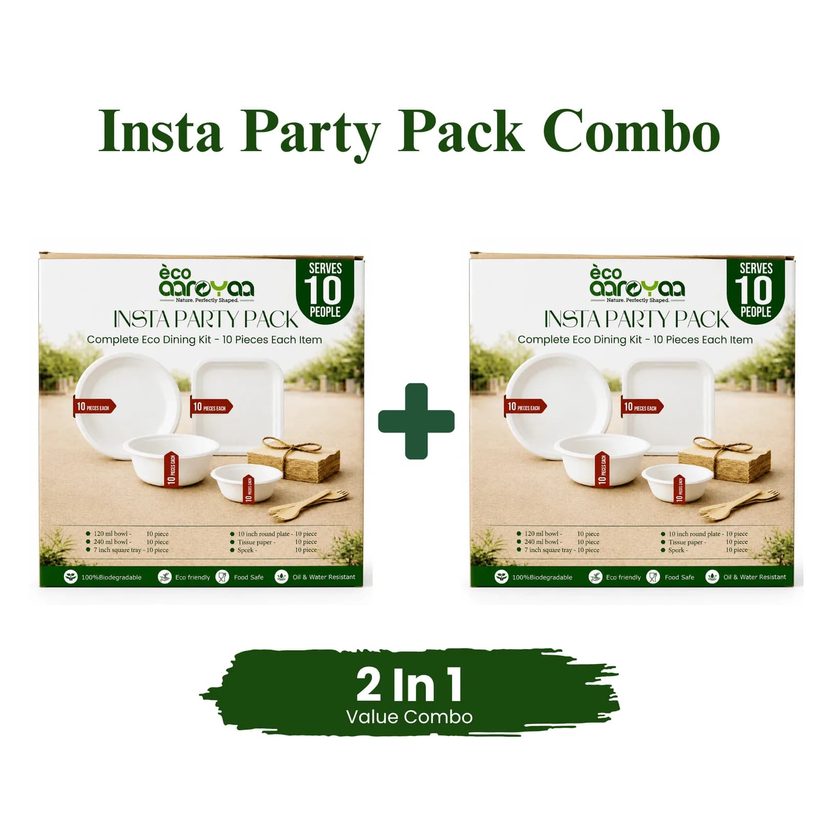 Eco Aaroyaa Insta Party Pack - Complete Eco-Friendly Dining Set for 10 Guests (2 pack) 1
