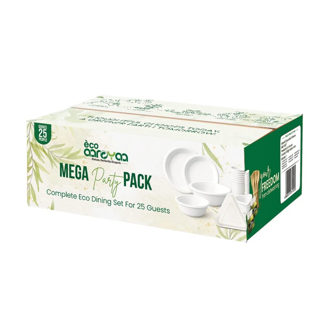 Eco Aaroyaa Mega Party Pack - Complete Eco Dining Set for 25 Guests 1