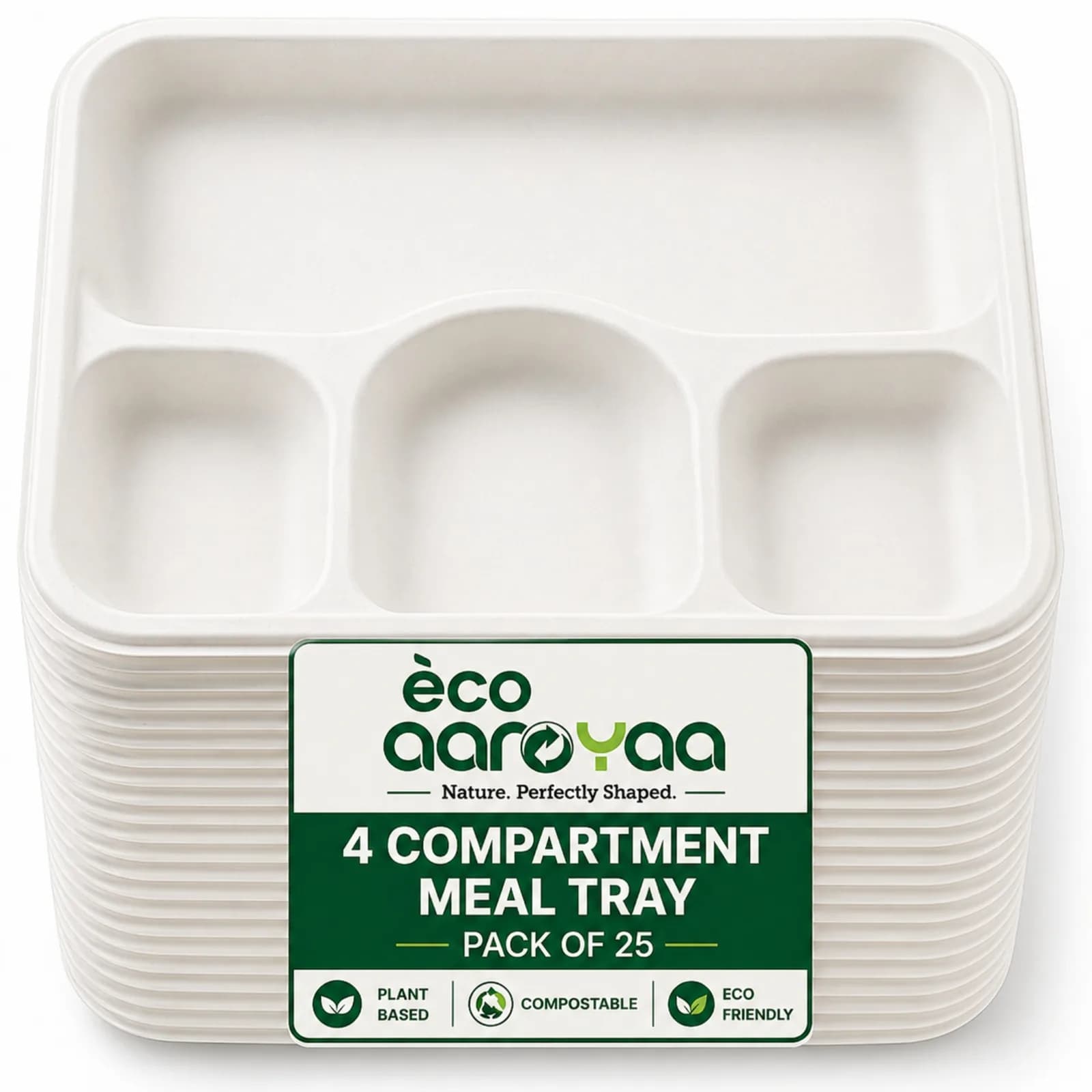 Eco Aaroyaa 4 Compartment Meal Tray (Pack of 25)