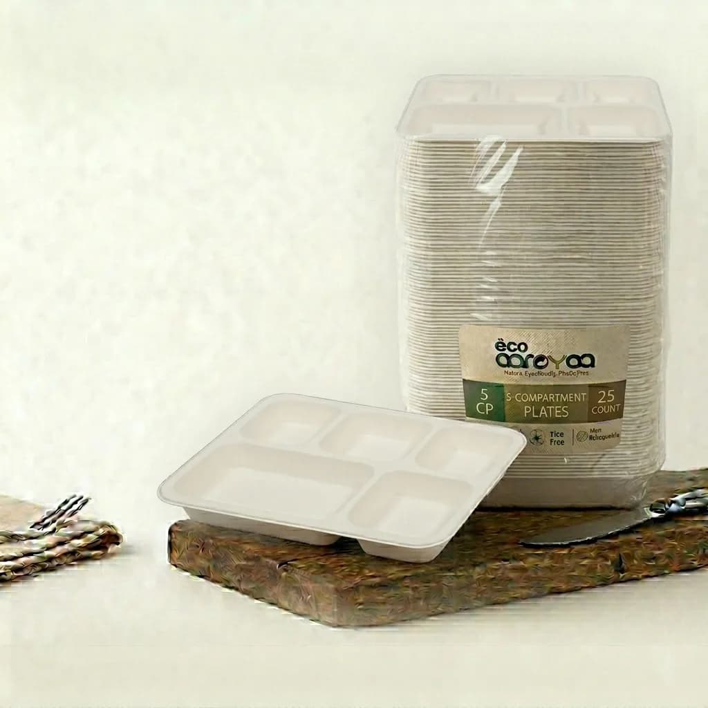 Eco Aaroyaa 5 CP Rectangle Plate Lux with Lid (Pack of 25)