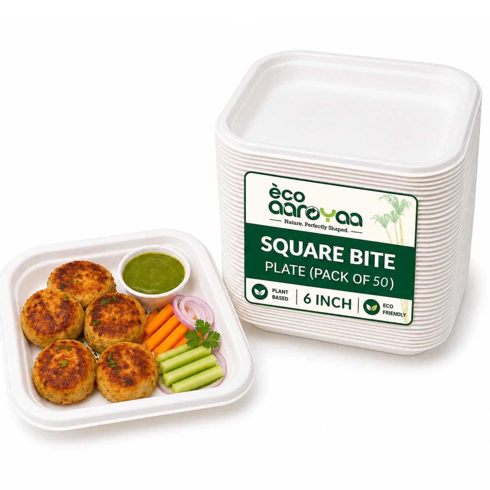 Eco Aaroyaa 6 Inch Square Tray (Pack of 50)