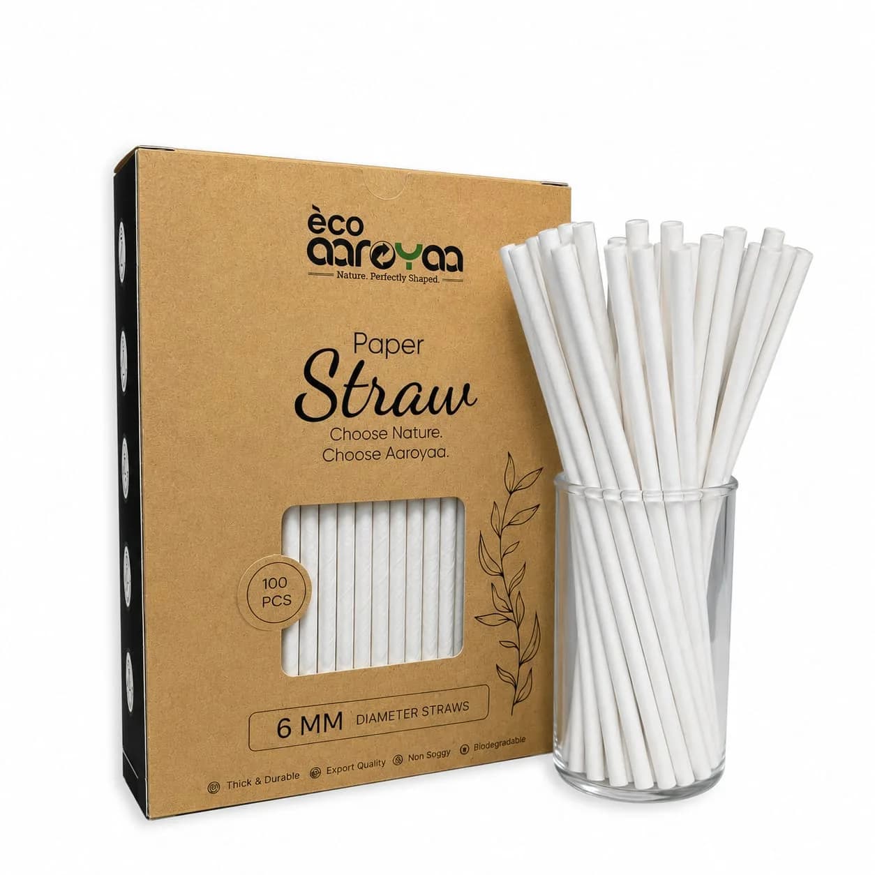 Eco Aaroyaa Paper Straw 6 MM (Pack of 100)