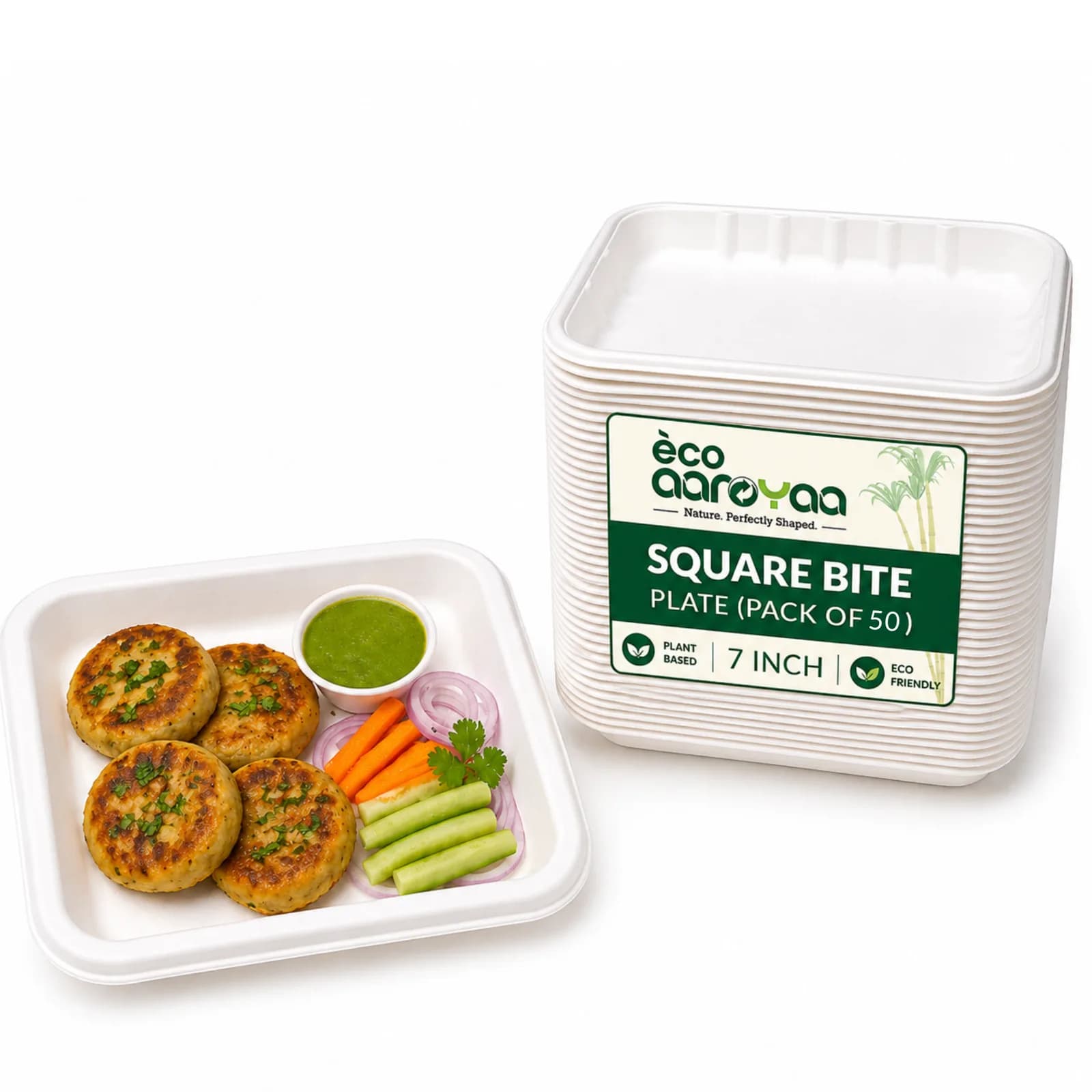 Eco Aaroyaa 7 Inch Square Tray (Pack of 50)