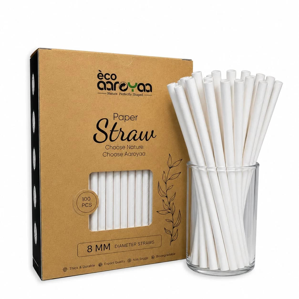Eco Aaroyaa Paper Straw 8 MM (Pack of 100)