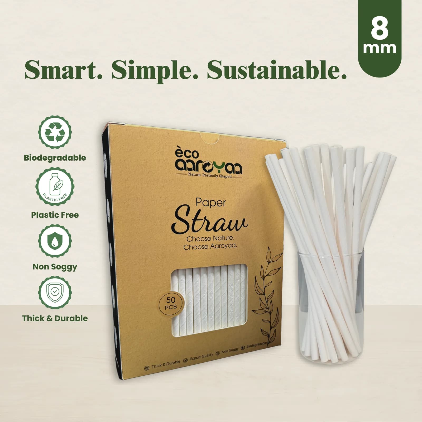 Eco Aaroyaa Paper Straw 8 MM (Pack of 50)
